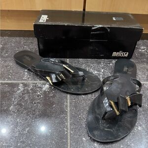 Melissa Black Flip-Flops with Bow Detail